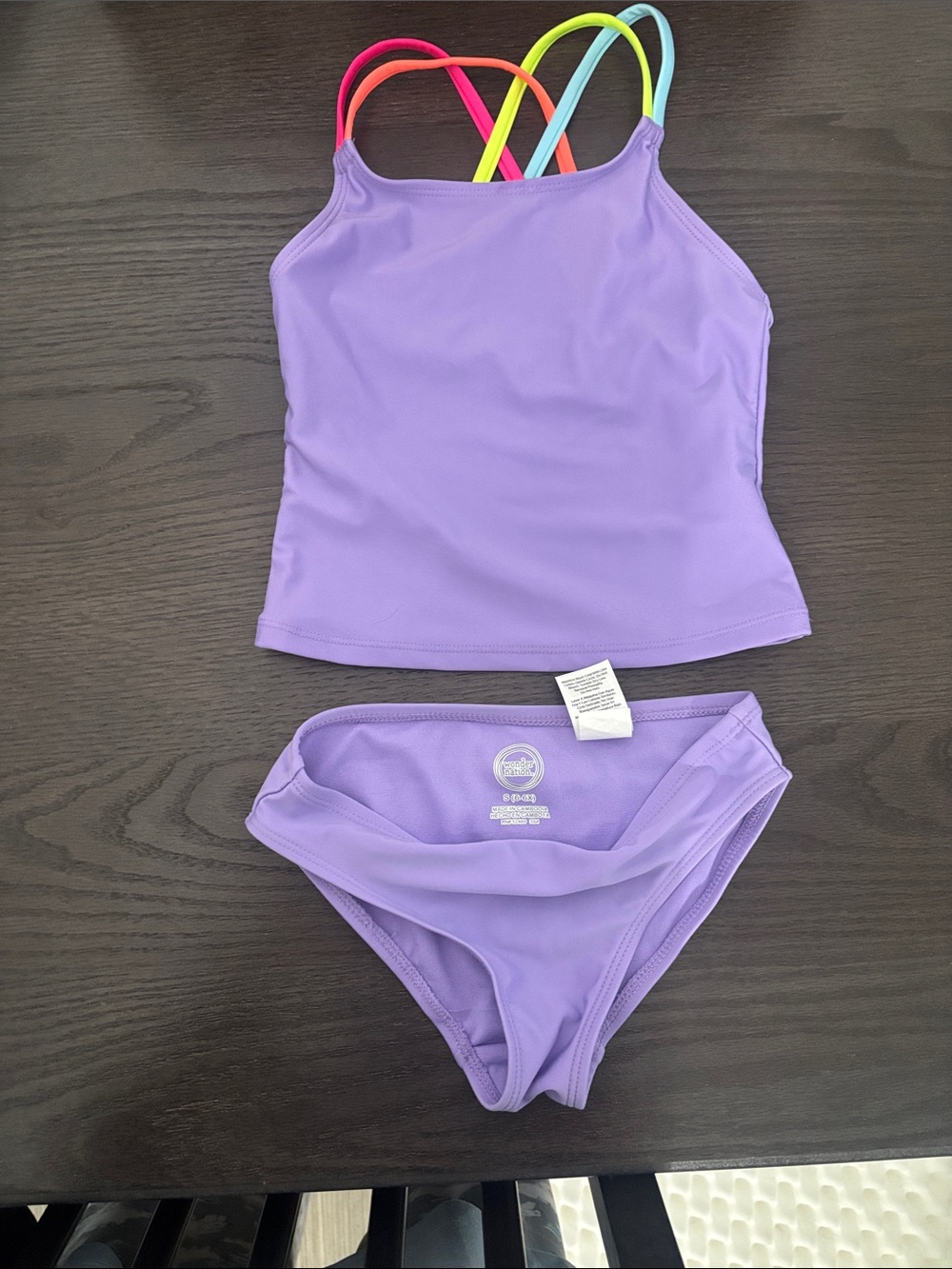 wonder nation Lilac Tankini with Neon Multi-Strap Detail